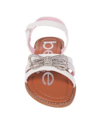 Bebe Big Girl's Strappy Sandal with Cute Rhinestone Tubular Bow Polyurethane Sandals