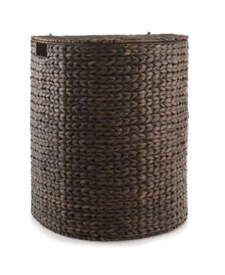Half Moon Laundry Hamper with Lid and Removable Liner Bag - Espresso Dark Brown, Woven Water Hyacinth Laundry Basket Sorter for Clothes