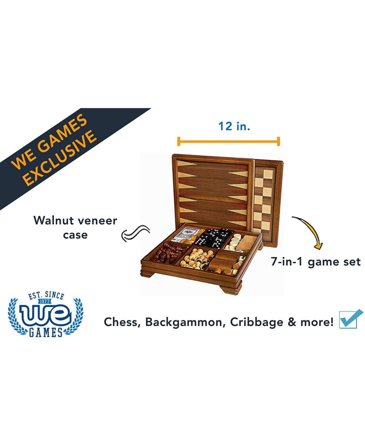 Детская настольная игра Bobby Fischer Walnut 7-in-1 Board Game, Ages 14+, цвет: Коричневый — фото 4