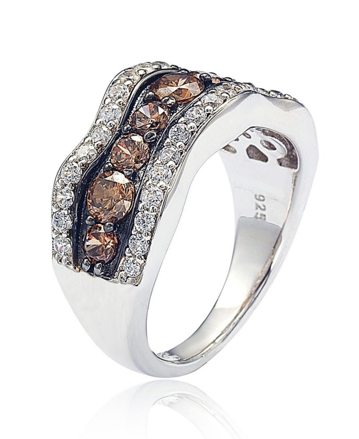 Suzy Levian New York Suzy Levian Sterling Silver Cubic ZirconiaWavy Ring - Brown