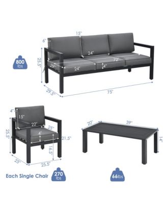 4PCS Patio Conversation Furniture Set Outdoor Cushioned Sectional Sofa Set