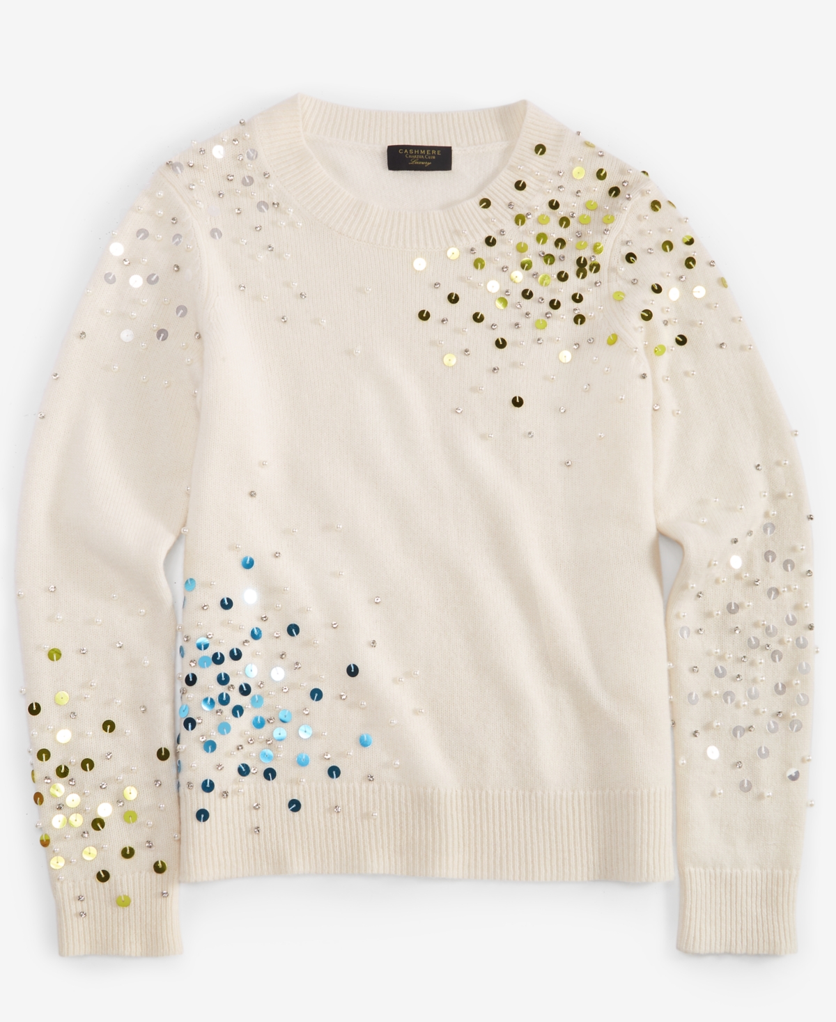Charter Club Women's Cashmere Sequin Embellished Crewneck Sweater, Created for Macy's