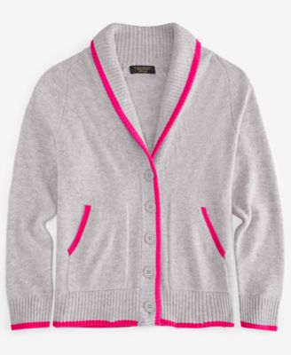 Women's 100% Cashmere Tipped Shawl-Collar Boyfriend Cardigan, Macy's Exclusive 