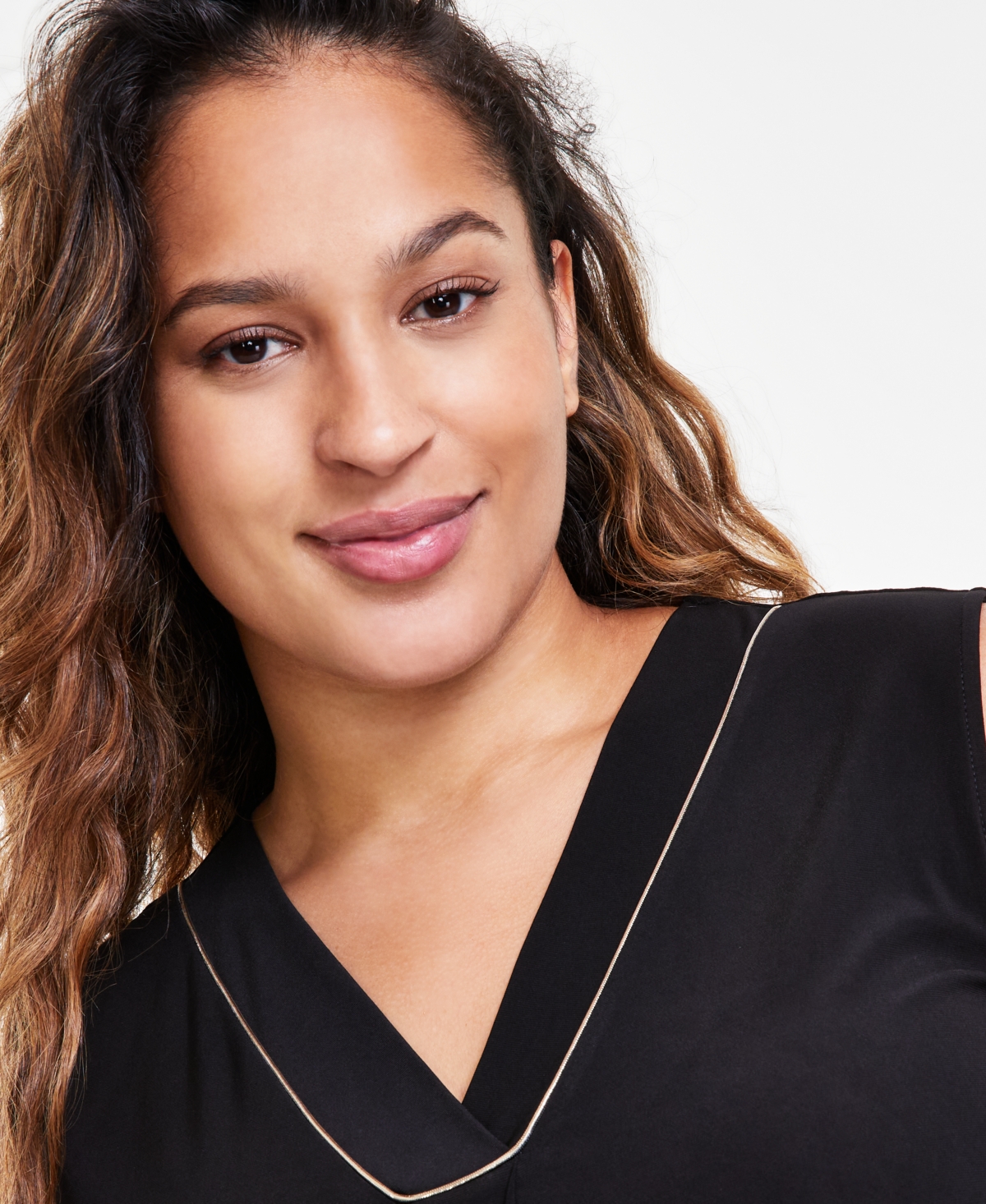 Anne Klein Plus Size V-Neck Pleat-Front Sleeveless Top