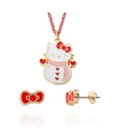 Hello Kitty Sanrio Snowman Necklace and Earring Christmas Set - Red, white, pink