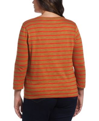 Plus Size cotton Knit 3/4 Sleeve Henley Top