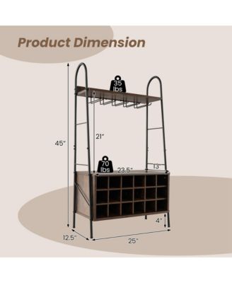 Industrial Rack Freestanding Bottle Holder with Stemware Holder & Open Shelves