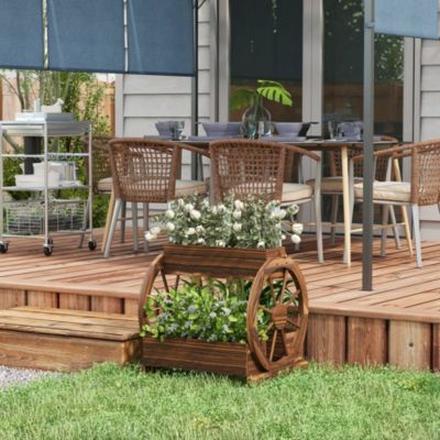 Wooden Wagon Planter Box, Decorative 2-Tier Raised Garden Bed