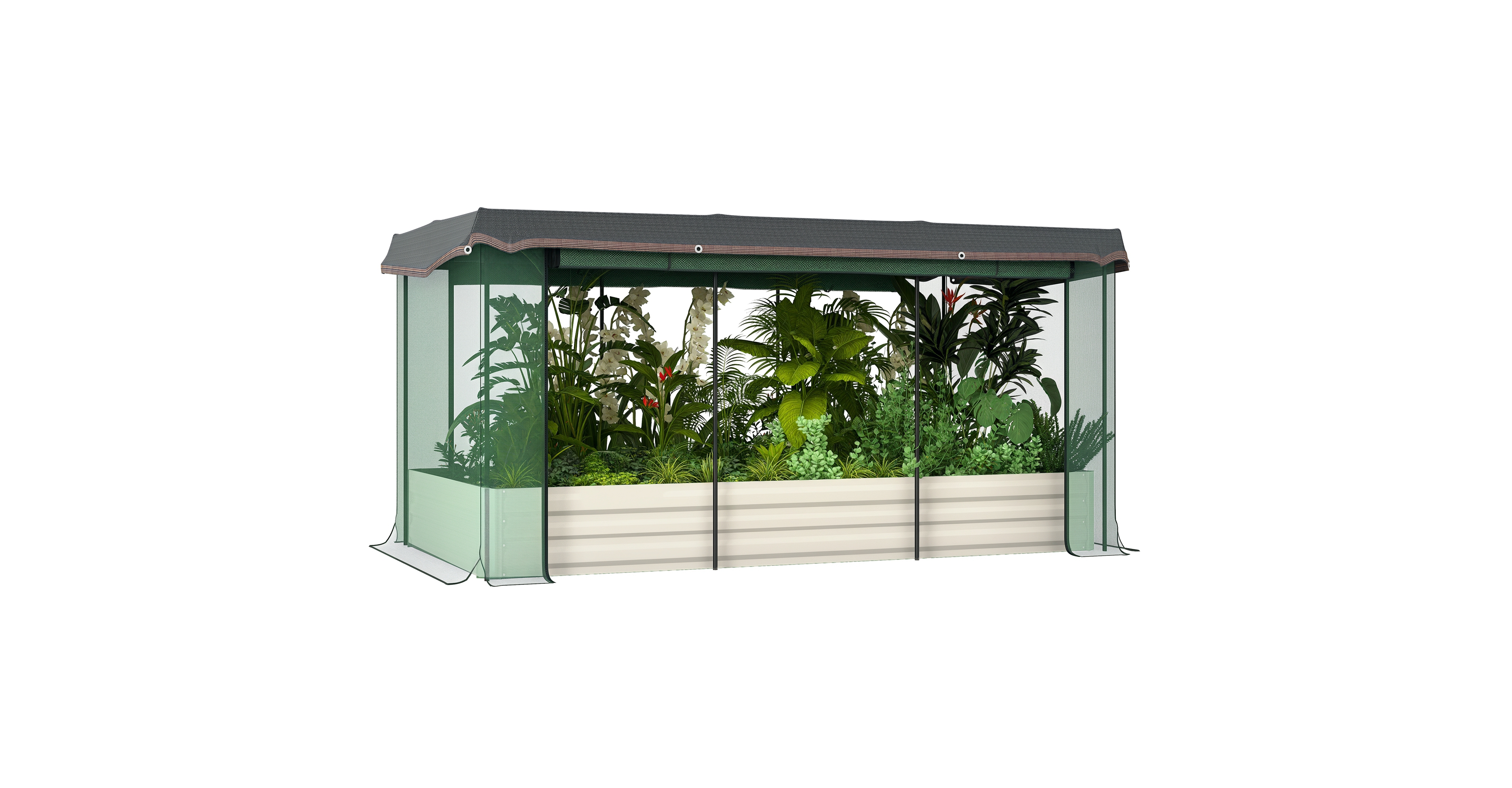 Outsunny Galvanized Raised Garden Bed with Crop Cage & Shade Cloth,