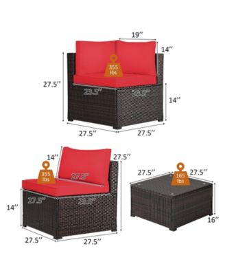 6 Pieces Rattan Patio Sectional Sofa Set with Cushions for 4-5 Person