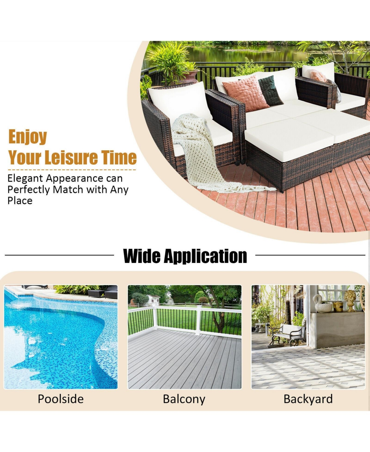 5 Pieces Patio Rattan Furniture Conversation Sets with Removable Cushions