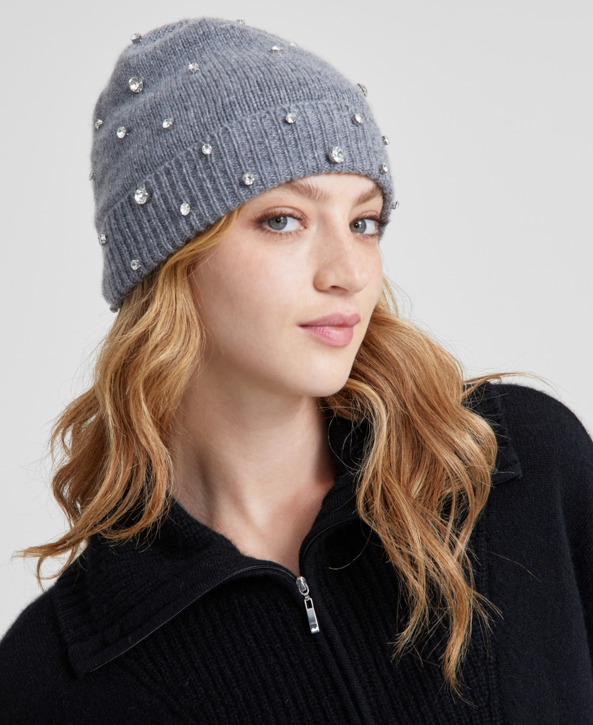 Cashmere Embellished Cuffed Beanie, Created for Macy's - Crystal Blue