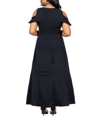 Plus Size Ruffle Cold Shoulder A Line Maxi Dress