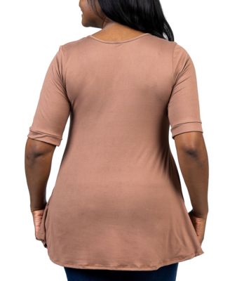 Plus Size Elbow Sleeve Henley Tunic Top