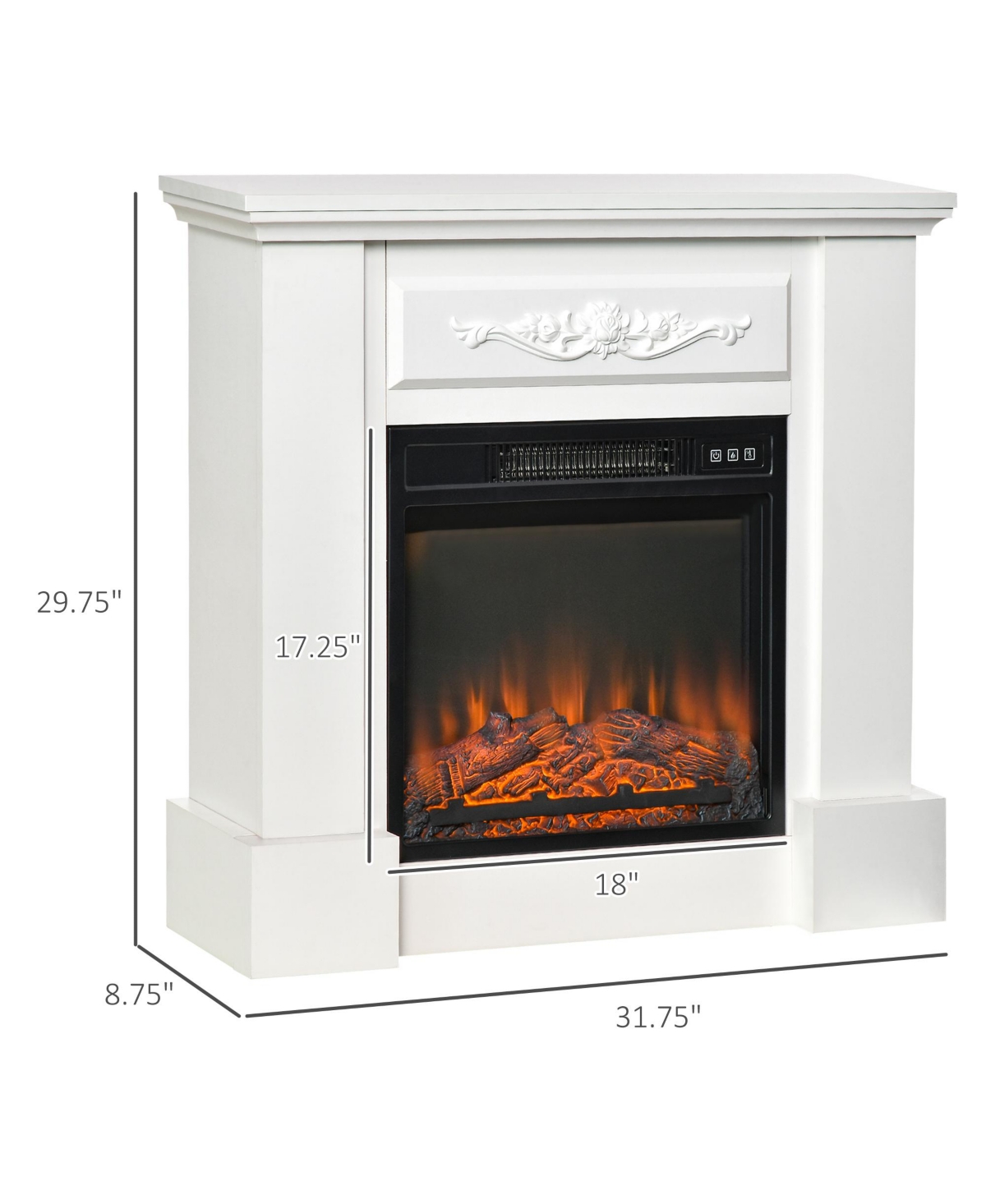 Homcom 32" 1400W Electric Fireplace Mantel w/ Realistic Led Log Heater, White