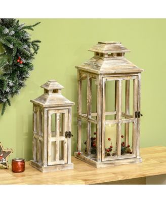 2 Pack 28"/20" Large Lantern Decorative, Fir Wood Outdoor Lantern