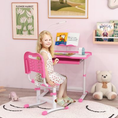 Functional Kids Desk and Chair Set Height Adjustable School Study Table
