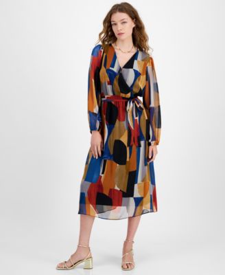 Robbie Bee - Women's Printed Long-Sleeve Midi Dress