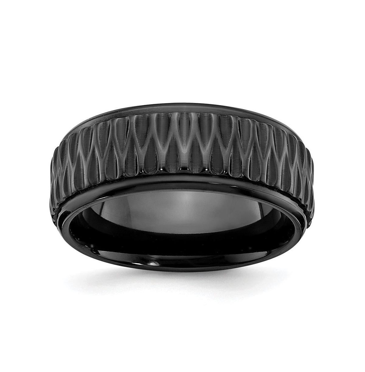 Black Zirconium Polished Grooved Wedding Band Ring - Black