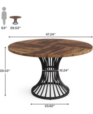 Dining Table, 47-Inch Round Wood and Metal, Seats 4–6 with Industrial Base, Space-Saving Design for Kitchen and Living Room