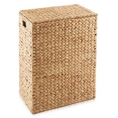 Large Laundry Hamper with Lid and Removable Liner Bag - Natural, Woven Water Hyacinth Laundry Basket for Clothes