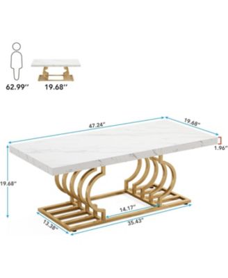 47-Inch Faux Marble Coffee Table with Geometric Frame, Rectangular Center Table for Living Room