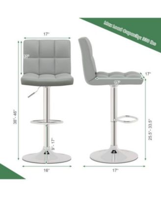 Set of 2 Square Swivel Adjustable Bar Stools with Back and Footrest