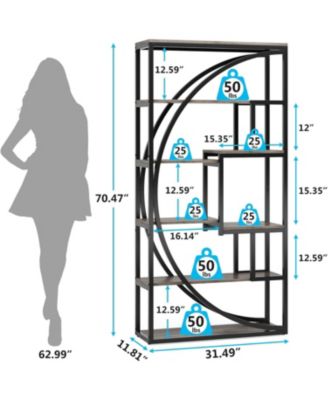 Industrial 5-Tier 70.8-Inch Tall Bookshelf with 8 Open Shelves Etagere Bookcase Display Storage Unit for Home or Office