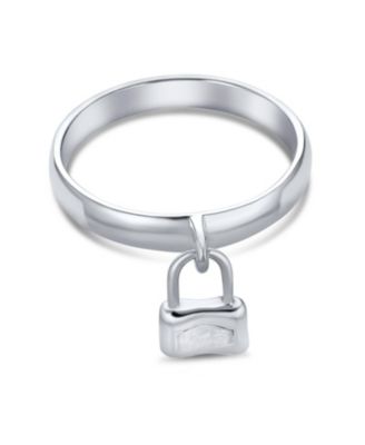 Silver Ring with Dangle Charm Pad Lock in Sterling Silver