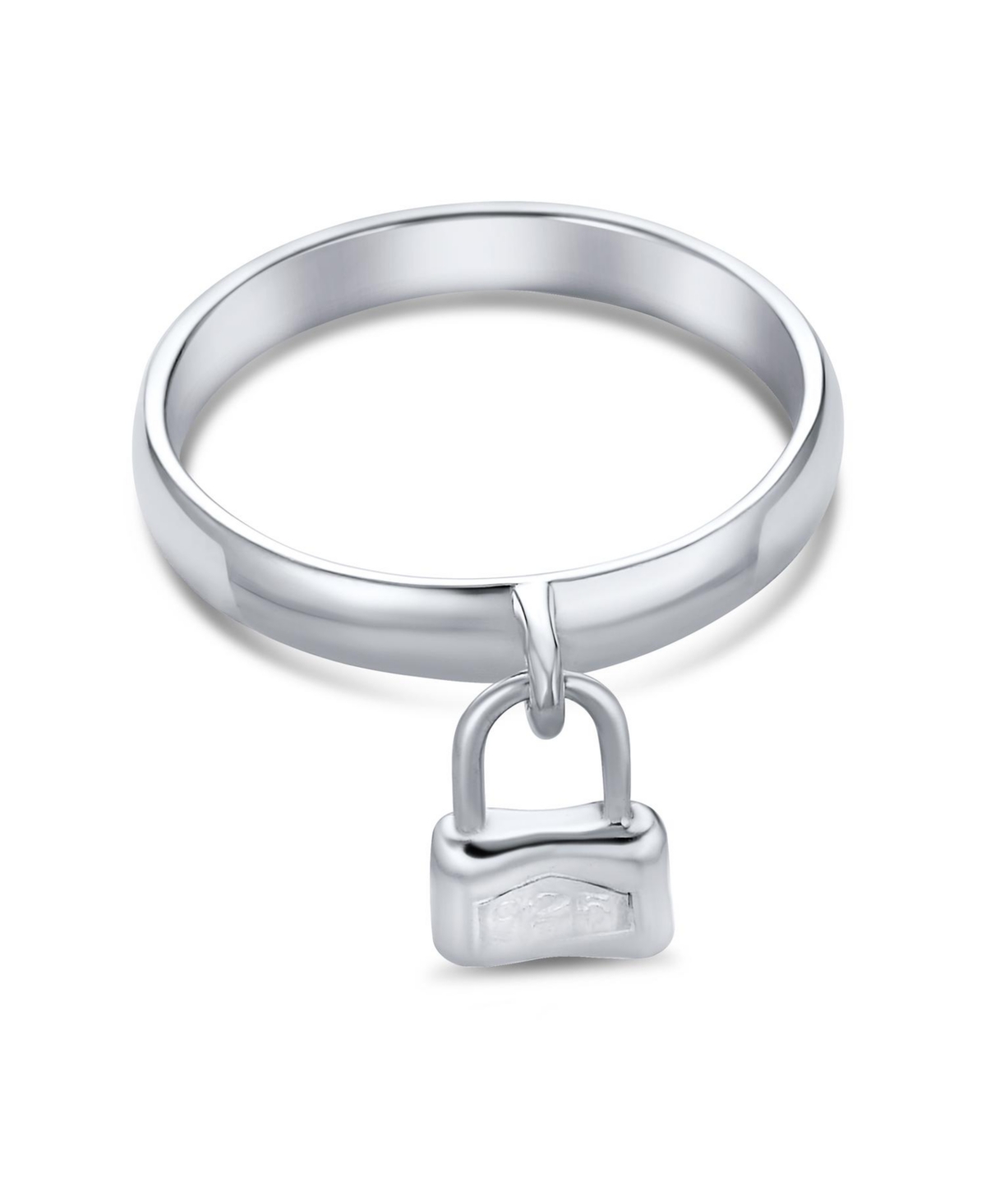 Bling Jewelry Dangle Charm Pad Lock Ring For Women For Sterling1MM - Silver
