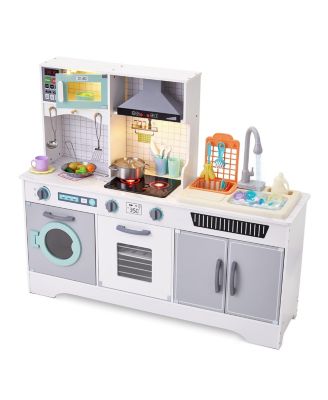 Kids Kitchen Set, Wooden Pretend Play Kitchen with Accessories