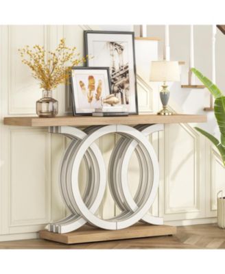 55 inches Console Table with Geometric Base, Farmhouse Hallway Table, Wooden Entryway Table, Vintage Sofa Table, Unique Long Accent Table