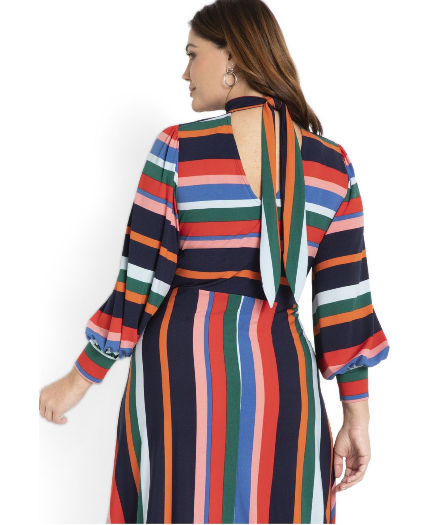Женское платье ELOQUII A-Line With Puff Sleeves, цвет: Полосатый — фото 3