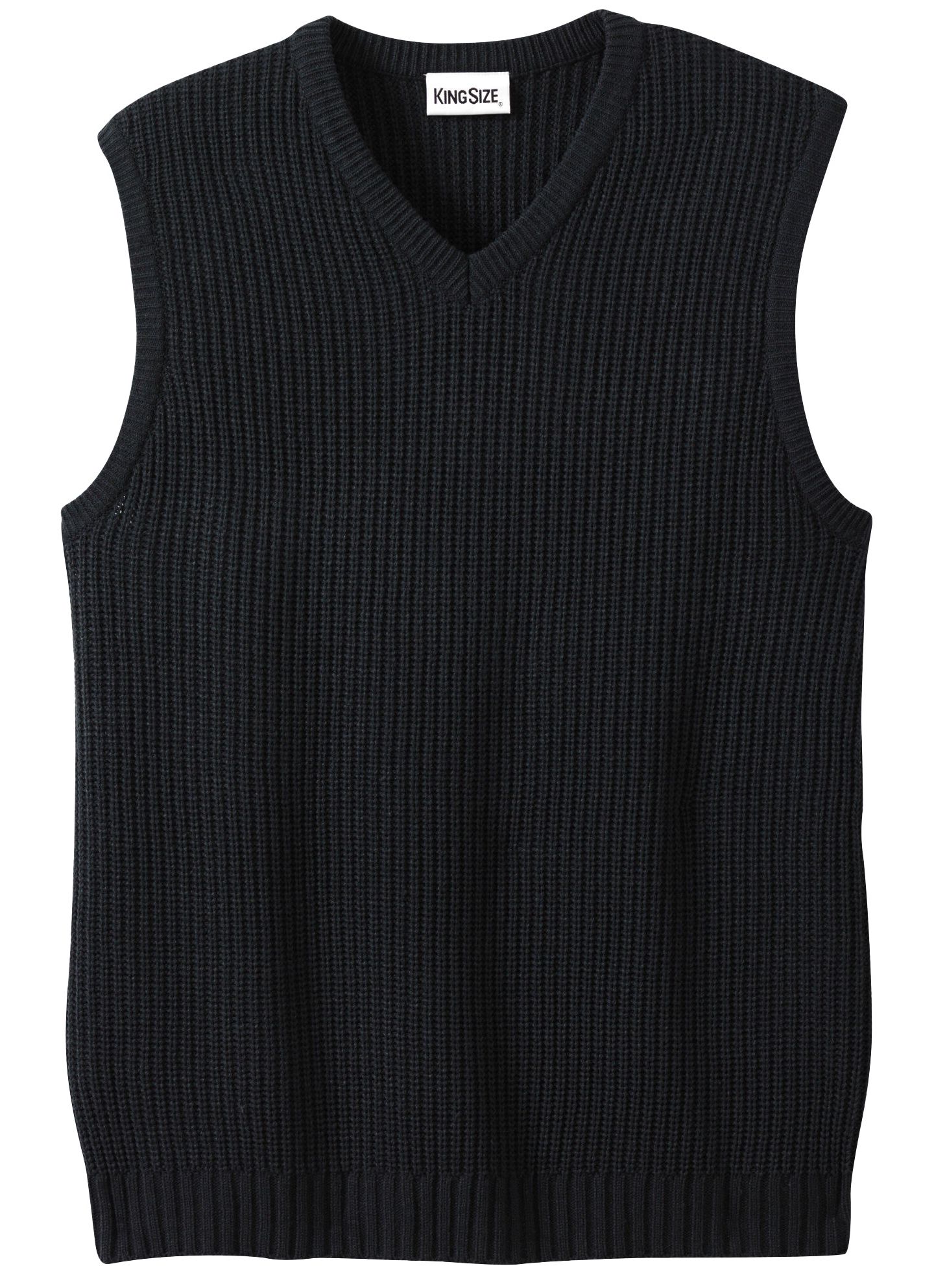 Мужской жилет KingSize Shaker Knit V-Neck Sweater Vest, цвет: Чёрный — фото 3