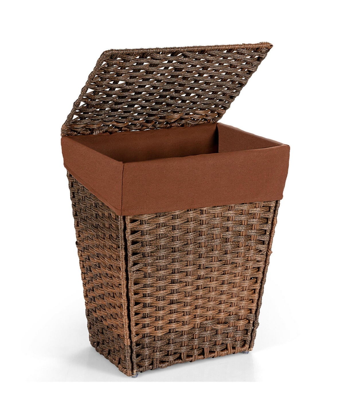 Handwoven Laundry Hamper Foldable w/Removable Liner, Lid & Handles - Brown