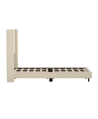 Percy Modern Platform Bed With Padded Channel Stitched Upholstered Wingback Headboard