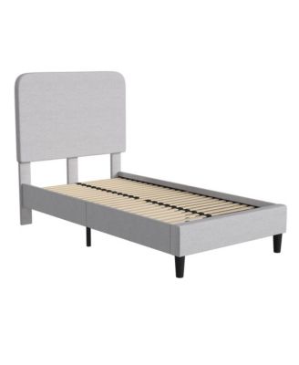 Remi Twin Platform Bed with Headboard - Fabric Upholstered Frame - 14 Wooden Slats - No Box Spring Required
