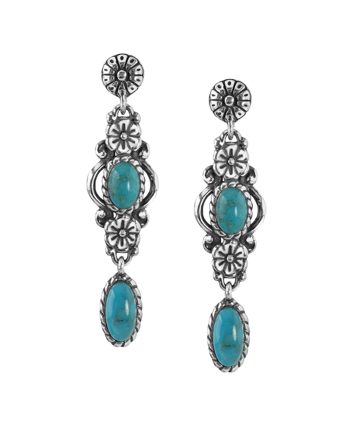 Sterling Silver Women s Drop and Dangle Earrings Genuine Gemstone Floral Design - Blue turquoise