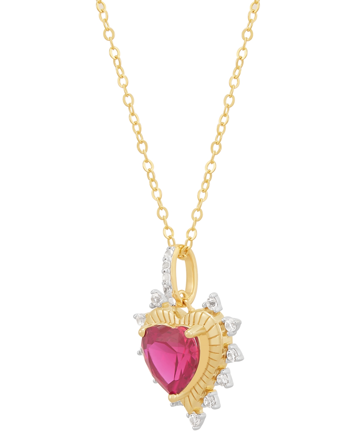 Macy's 2-pc. Set Lab Grown Ruby (4-1/5 Ct. T.w.) & Lab Grown White Sapphire (5/8 Ct. T.w.) Heart Pendant Ne In Ruby