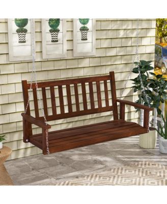 3-Person Wooden Outdoor Porch Swing Heavy Duty Patio Hanging Bench Chair
