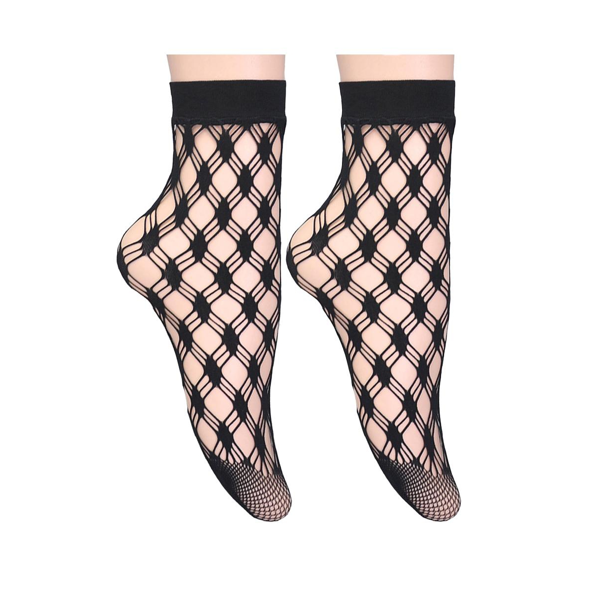 Women's Lattice Net Fishnet Socks - Pack of 2 - Black