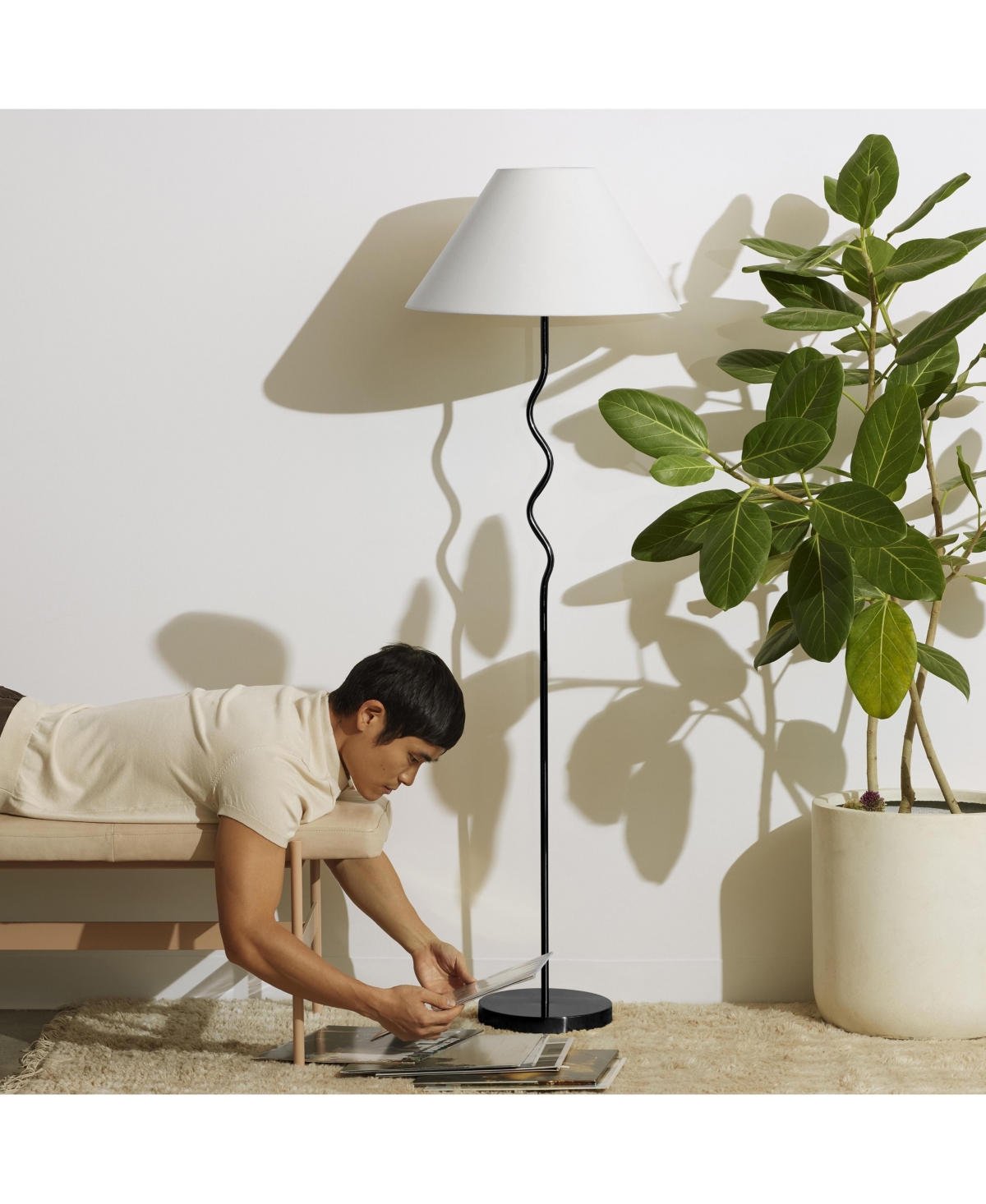 Brightech Squiggle Led Contemporary Modern Floor Lamp with Empire Shade