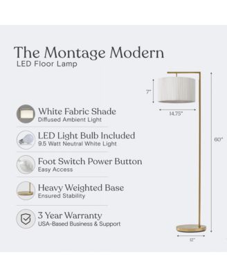 Montage Modern 60" LED Arc Floor Lamp with Pleated Fabric Shade