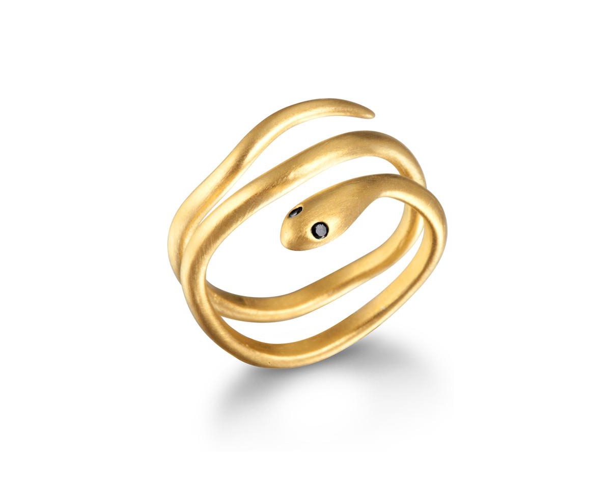 Gold Coils Black Snake Ring - Gold