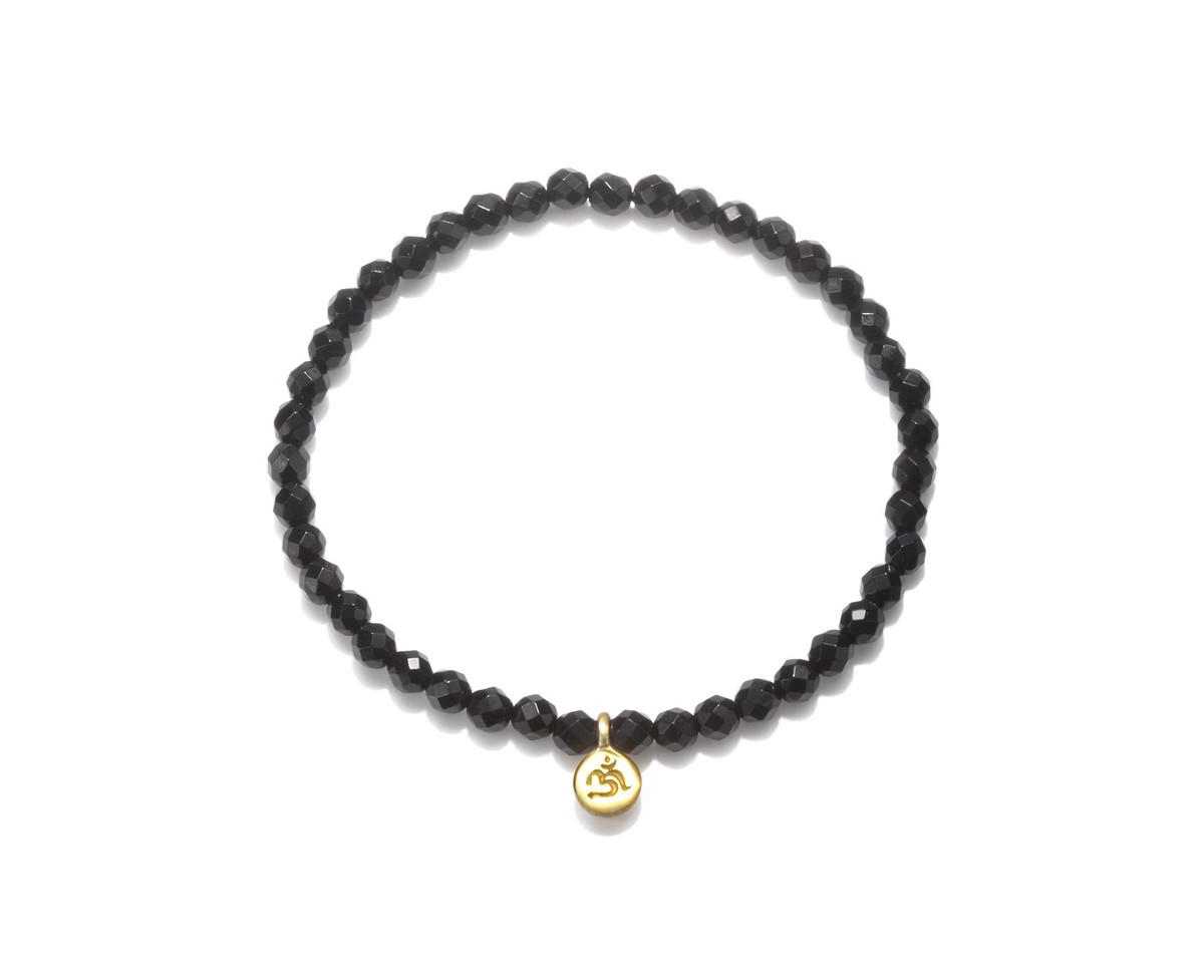 Om Black Onyx Gemstone Bracelet - Gold