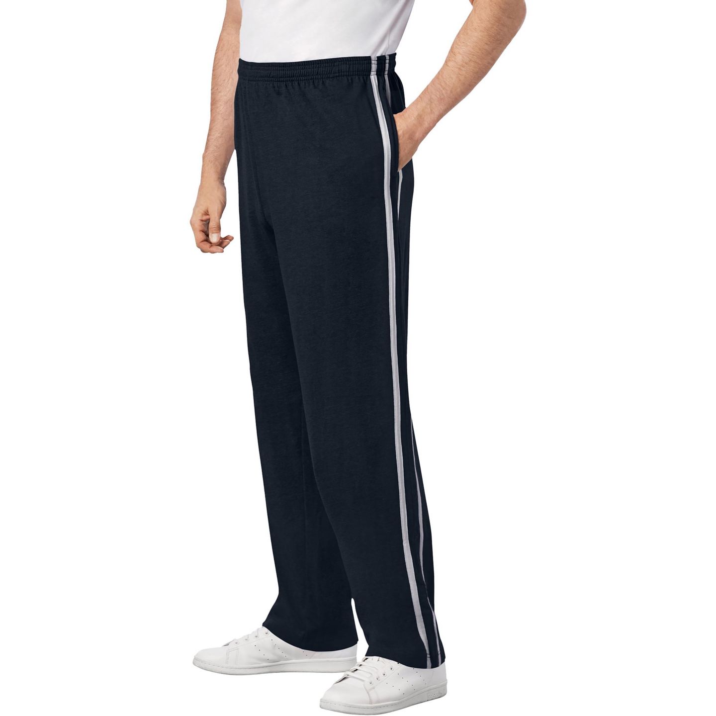 Мужские брюки KingSize Lightweight Jersey Side-Striped Sweatpants, цвет: Чёрный — фото 1