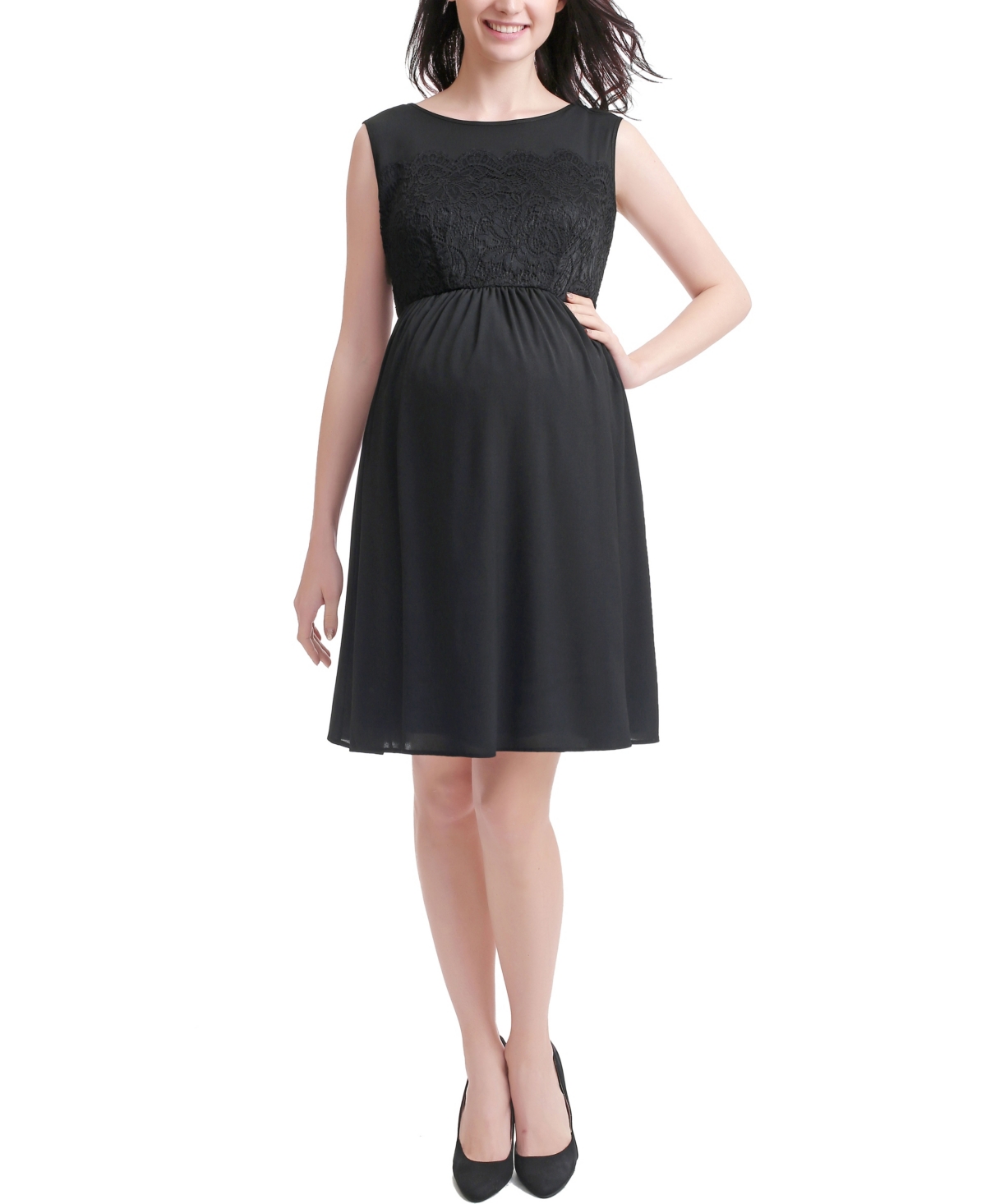 kimi + kai Maternity Lace & Mesh Skater Dress