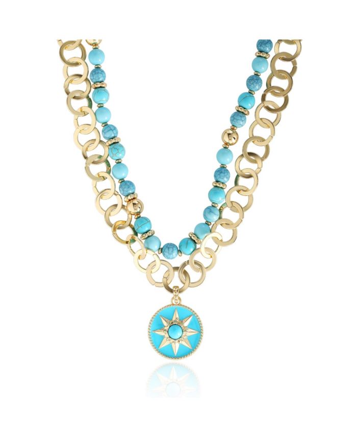 Jessica Simpson Women's Layered Necklace with Turquoise Beads