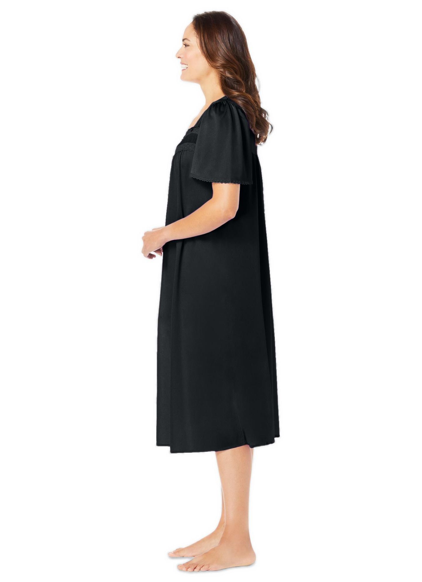 Женские платья Only Neccessities Plus Size Only Necessities Short Silky Lace-Trim Gown, цвет: Чёрный — фото 2