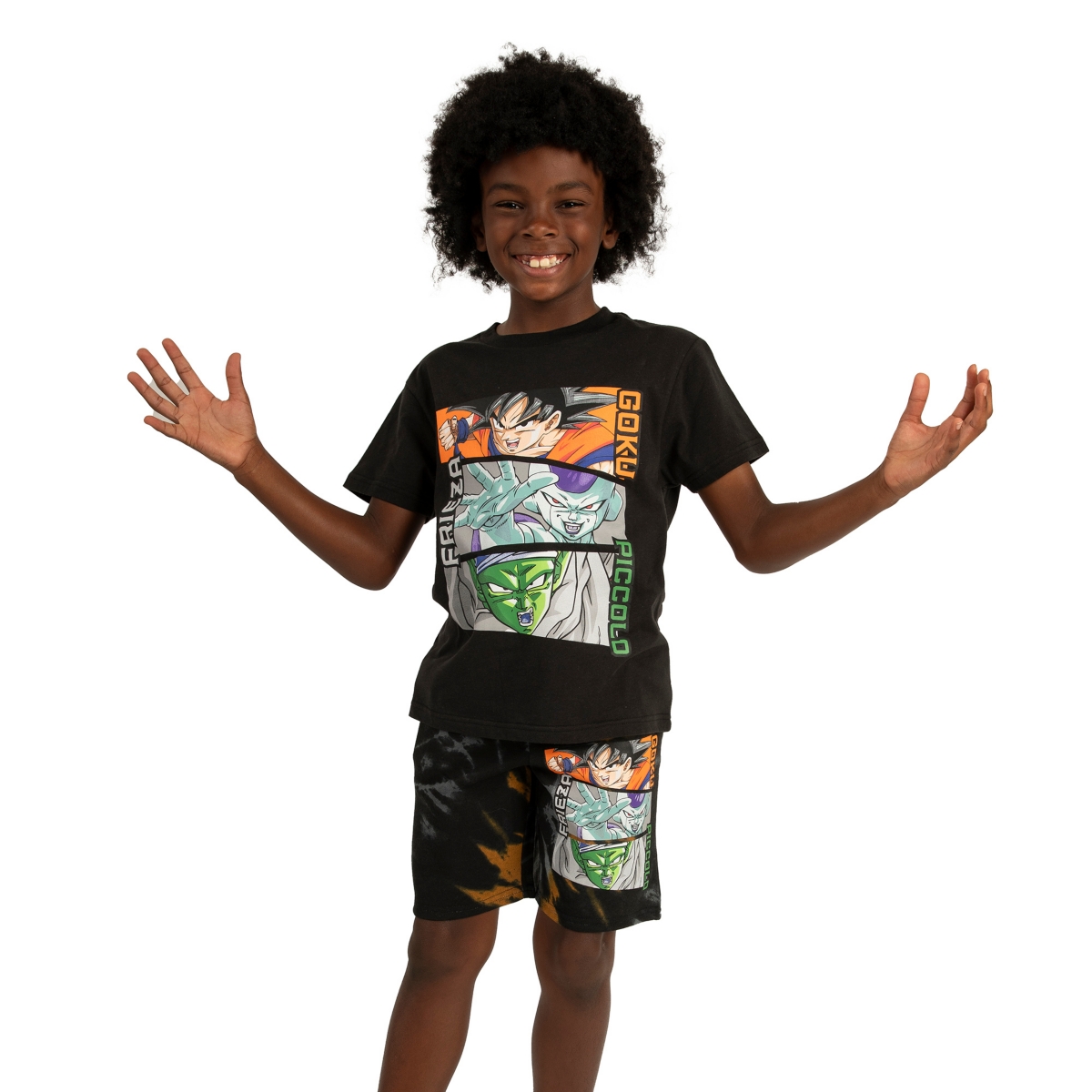 Dragon Ball Z Boys Goku, Frieza, and Piccolo Short Sleeve Tee and Lounge Shorts 2-Piece Set